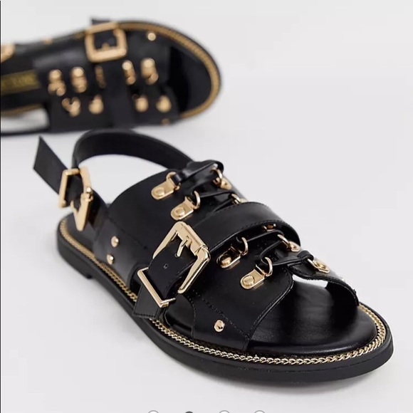 River Island flat sandals with buckle detail in black - Picture 2 of 13